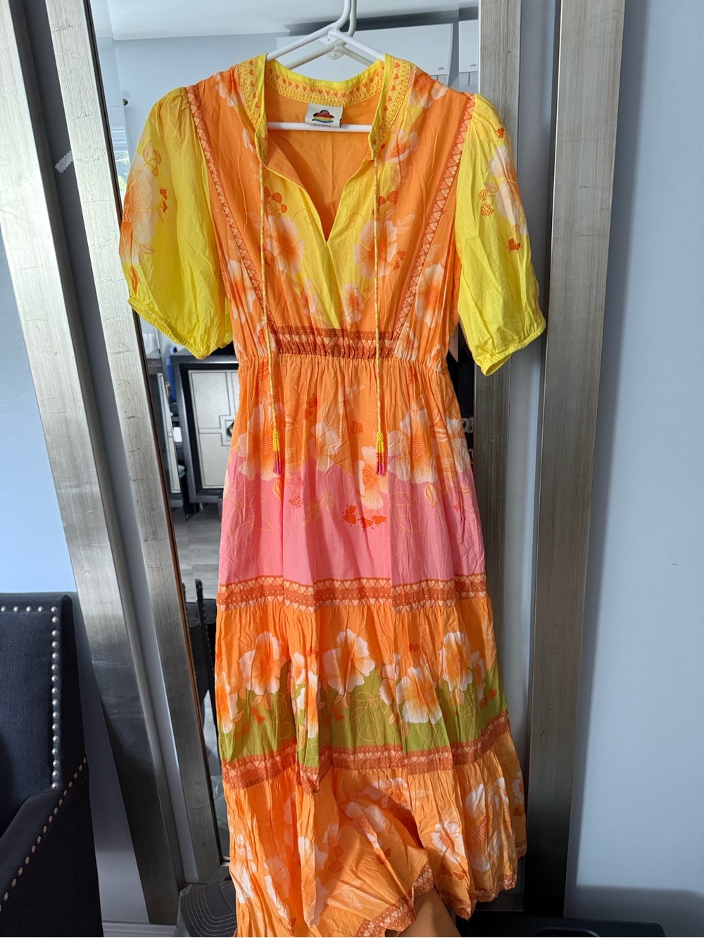 Farm Rio x Anthropologie - Floral Maxi Dress in Yellow, Orange & Pink, size S